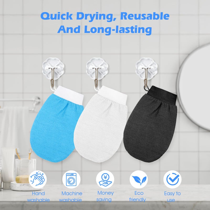 Hpmjz 3 PCS Shower Scrub Gloves Korean Exfoliating Mitt Deep Exfoliating Glove Body Premium Bath Scrub Wash Mitt for Women Men Smooth Skin Bath Spa Tan Remover Keratosis Pilaris - Image 3